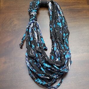 Elegant Black and Blue Floral Scarf